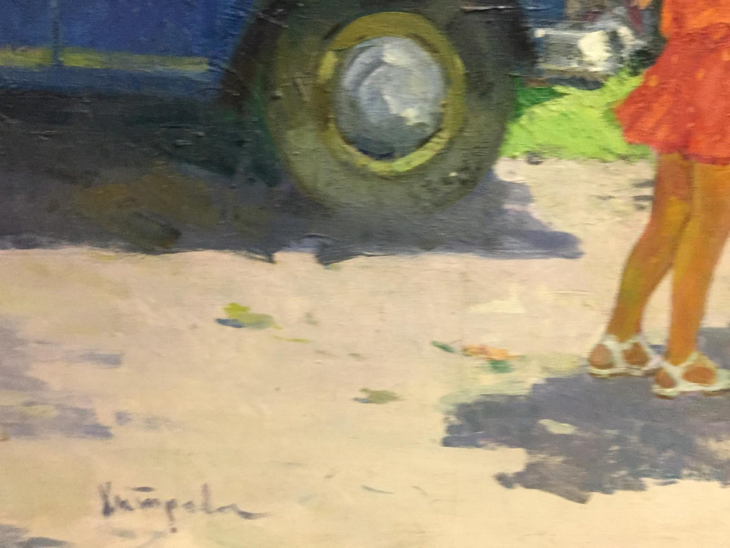 Vibrant orange flared ruffle hem skirt oil painting by Khitrova Tamara Aleksandrovna