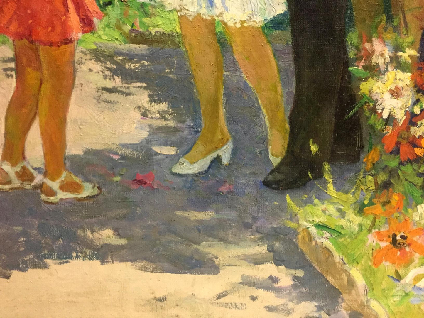 Oil painting of white high-heeled shoe with delicate strap by Khitrova Tamara Aleksandrovna