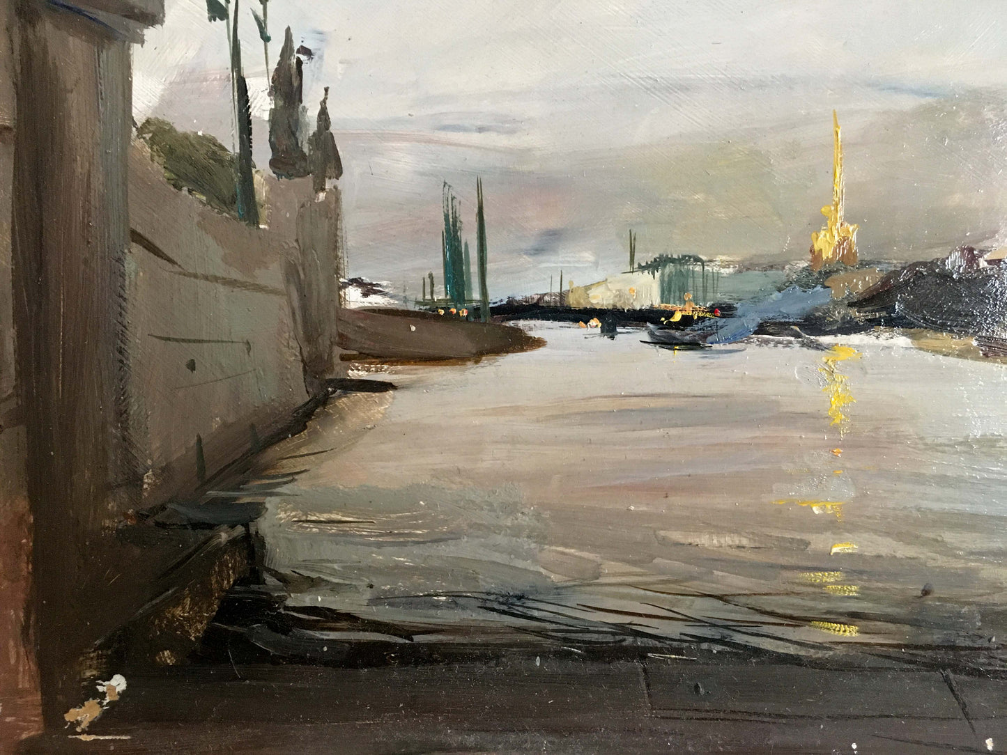 Muted impressionistic oil painting of river landscape by Gridnev Valery Borisovich