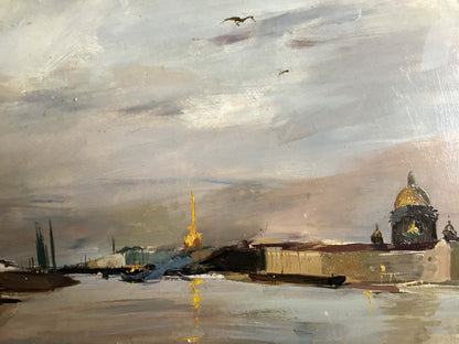 Oil painting by Gridnev Valery Borisovich: impressionistic river with golden spires
