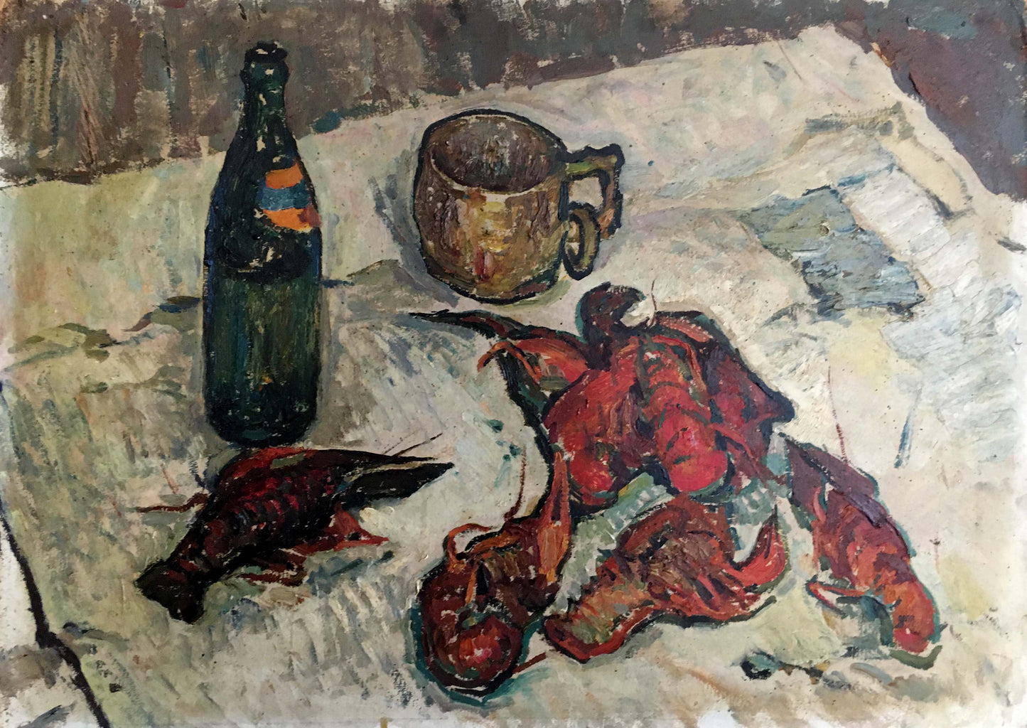 Vibrant red lobster oil painting Cancer on the table by Sakhnenko Victor Ivanovich