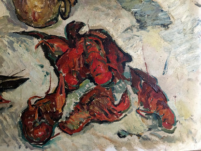Vibrant red lobsters in bold textured strokes by Sakhnenko Victor Ivanovich