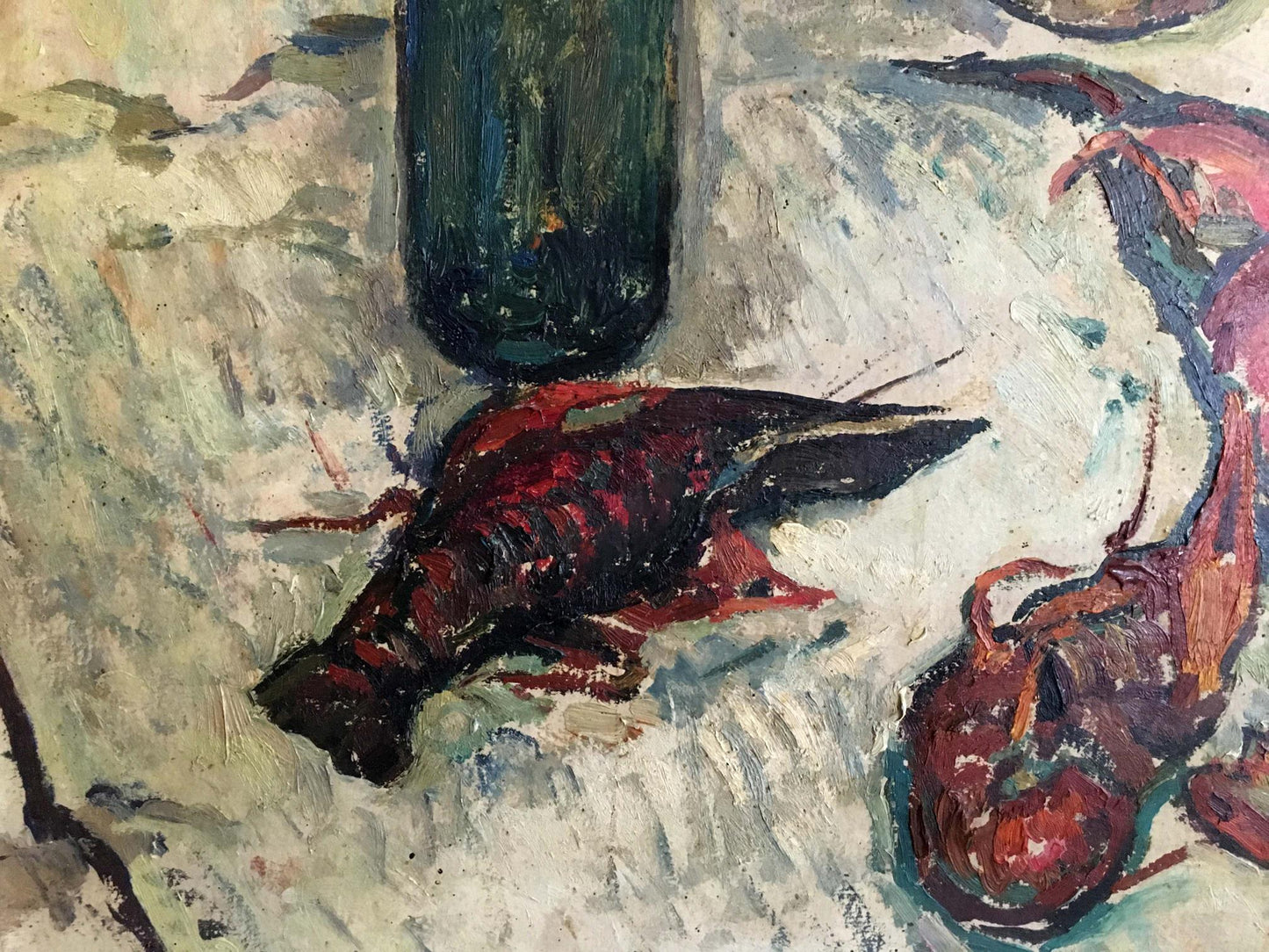 Vibrant red black lobster oil painting Cancer on the Table by Sakhnenko Victor Ivanovich