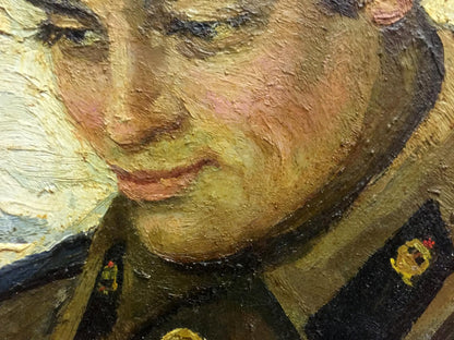 Textured oil painting of soldier returning home by Yanchak Elena Vatslavovna