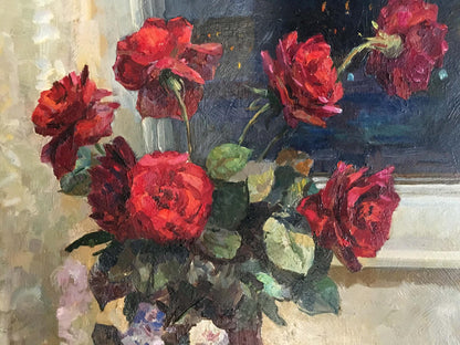 Vibrant red roses oil painting by Natalya Alexandrovna Savitskaya