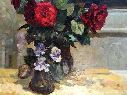Oil painting of red roses by Natalya Alexandrovna Savitskaya