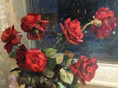 Vibrant red roses oil painting by Natalya Alexandrovna Savitskaya