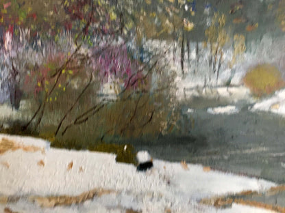 Oil painting of snowy landscape with bare trees by Zaretsky Victor Ivanovich