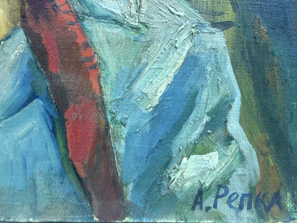 Oil painting On the Red Square by Alexander Repka with bold blue red green strokes