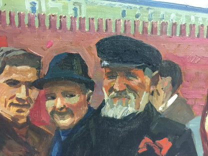 Impressionistic oil painting of three men on Red Square by Alexander Repka