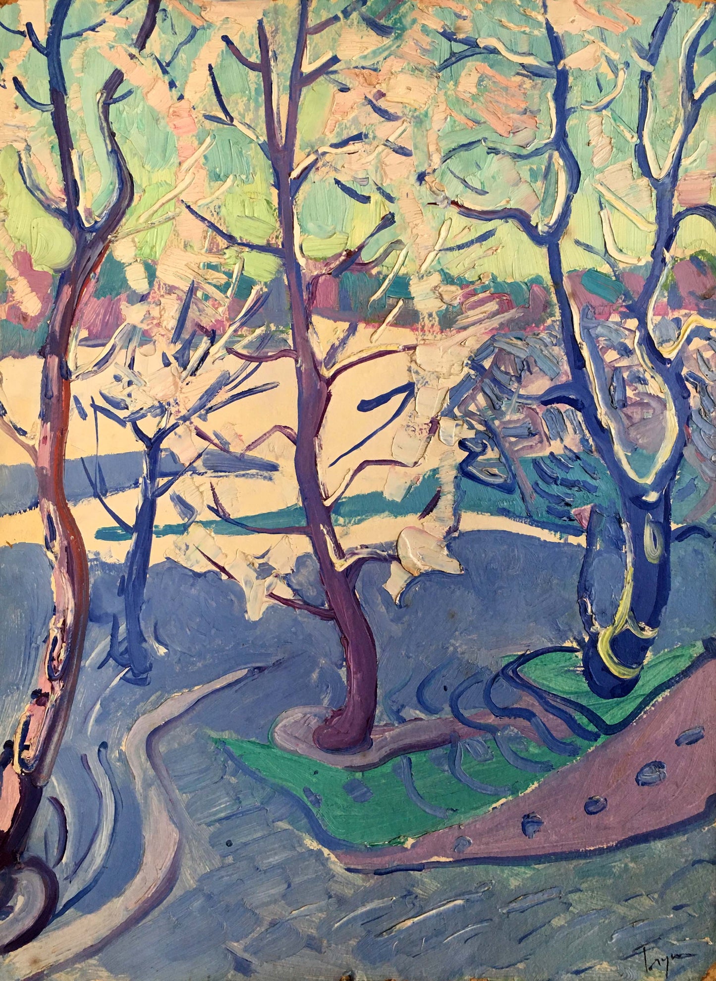 Oil painting Winter sun by Glushchenko Nikolay Petrovich, expressionistic trees