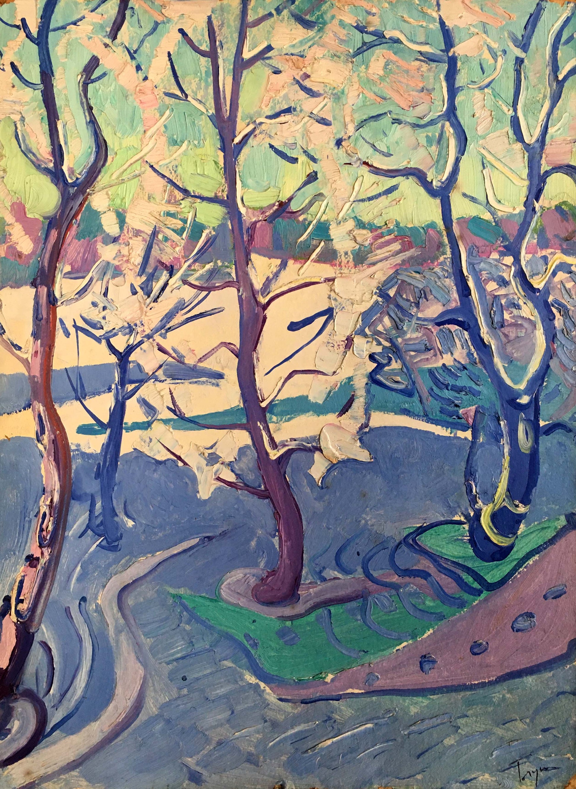Oil painting Winter sun by Glushchenko Nikolay Petrovich, expressionistic trees