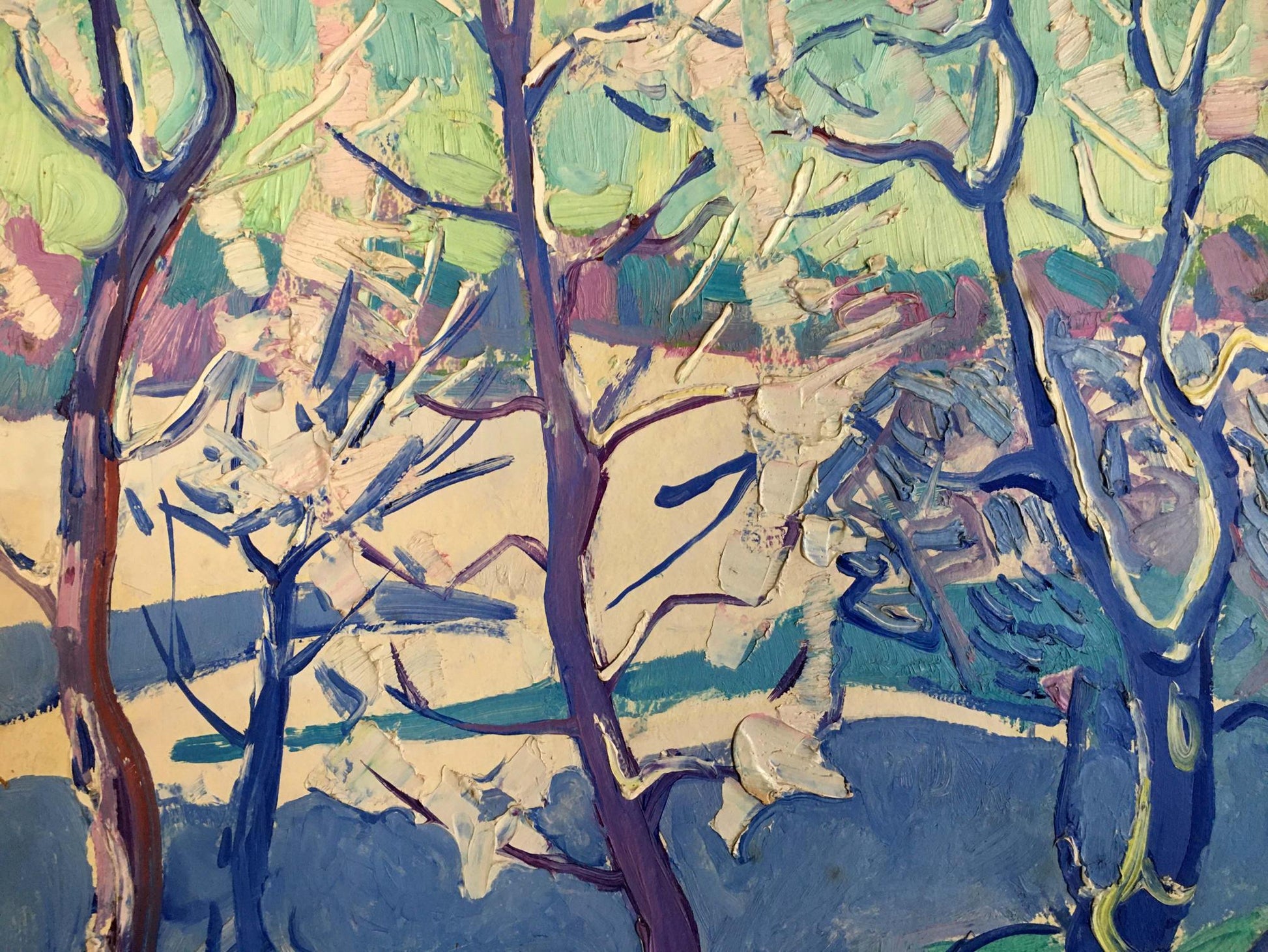 Oil painting Winter sun by Glushchenko Nikolay Petrovich, abstract trees