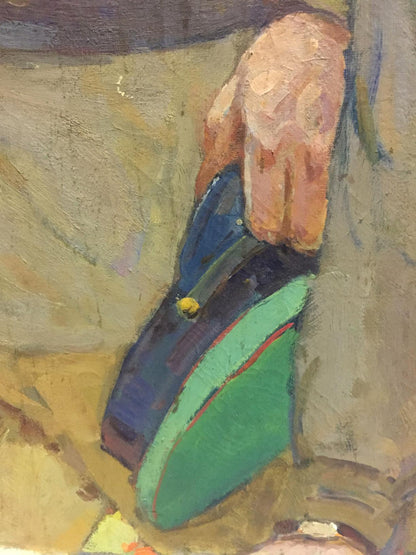Oil painting At the old bunker Pyotr Ivanovich Zhigimont blue green clutch yellow button
