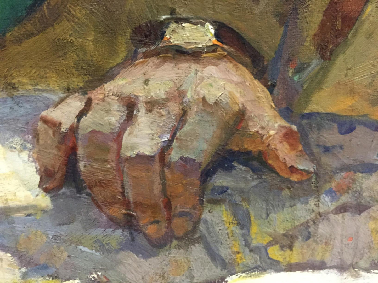Textured oil painting of clenched hand at the old bunker by Pyotr Ivanovich Zhigimont