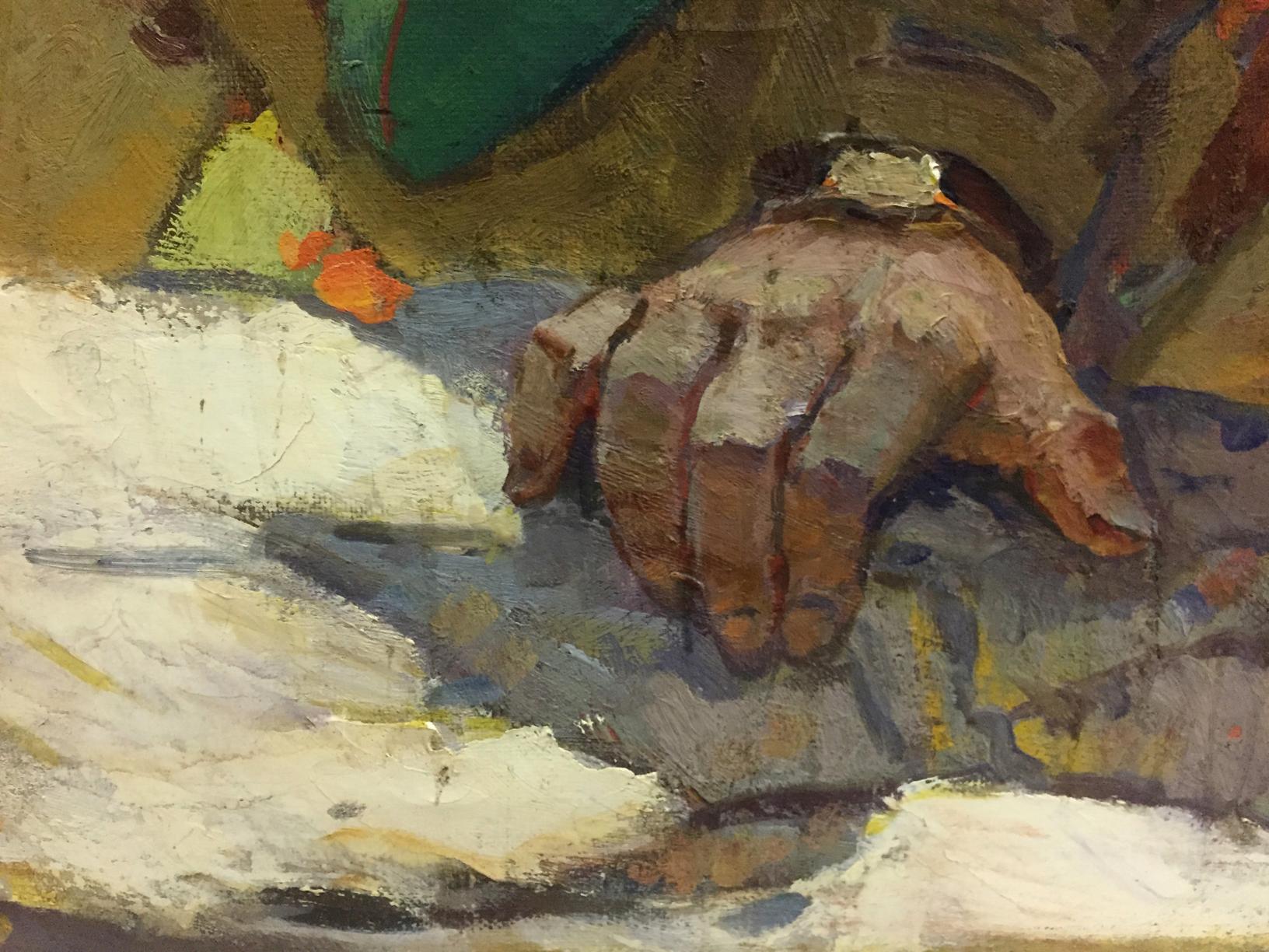 Textured earth-toned hand in Oil painting At the old bunker by Pyotr Ivanovich Zhigimont