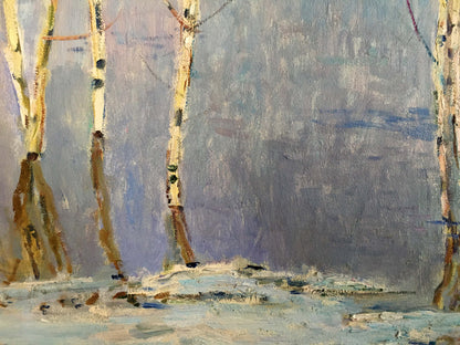Oil painting of birch trees near shore by Glushchenko Nikolay Petrovich