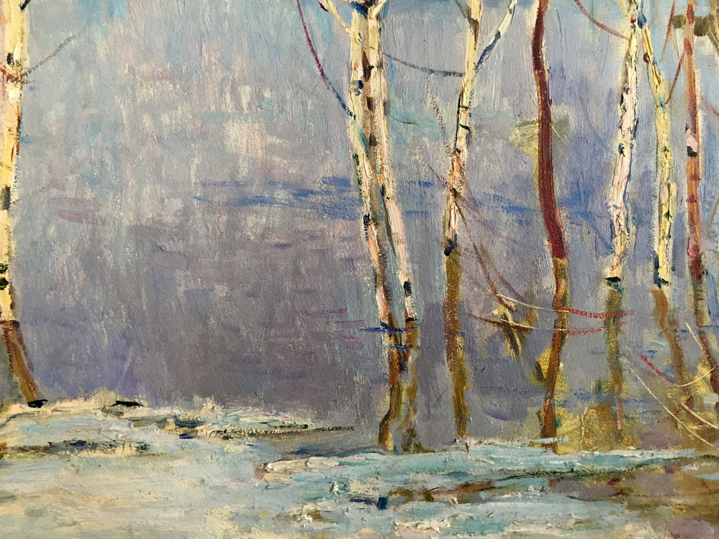 Oil painting of birch trees near shore by Glushchenko Nikolay Petrovich