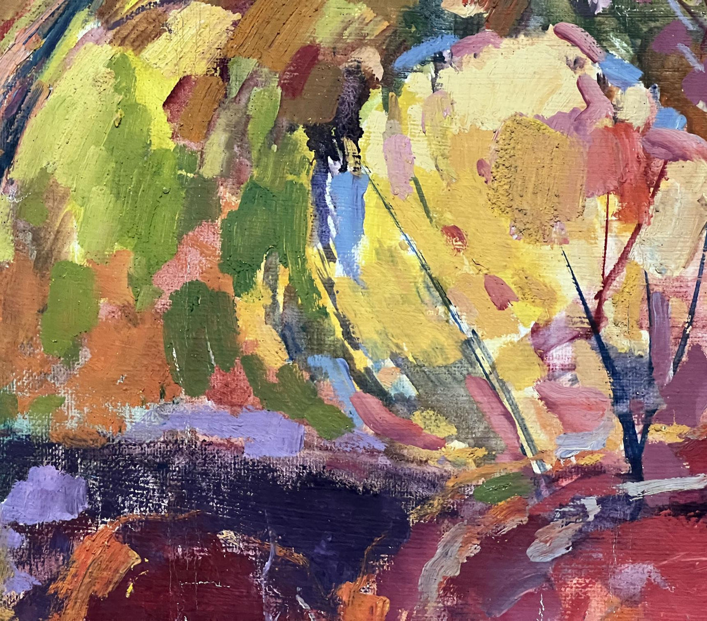 Between the Rainbow, a vibrant abstract oil painting by Peter Dobrev