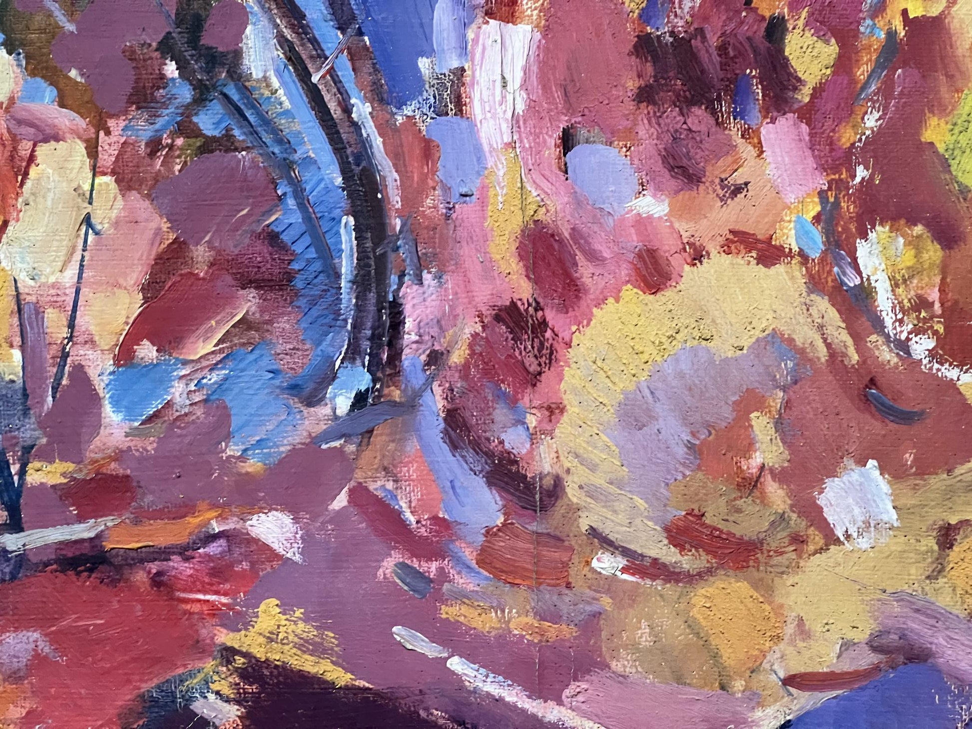 Peter Dobrev presents his abstract oil painting, Between the Rainbow
