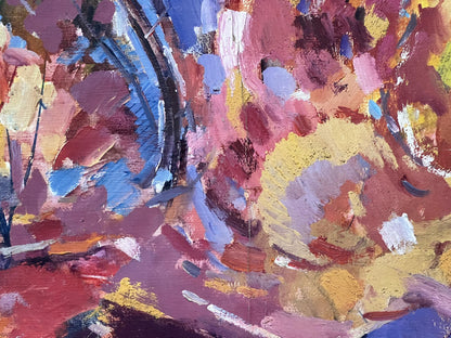 Peter Dobrev presents his abstract oil painting, Between the Rainbow
