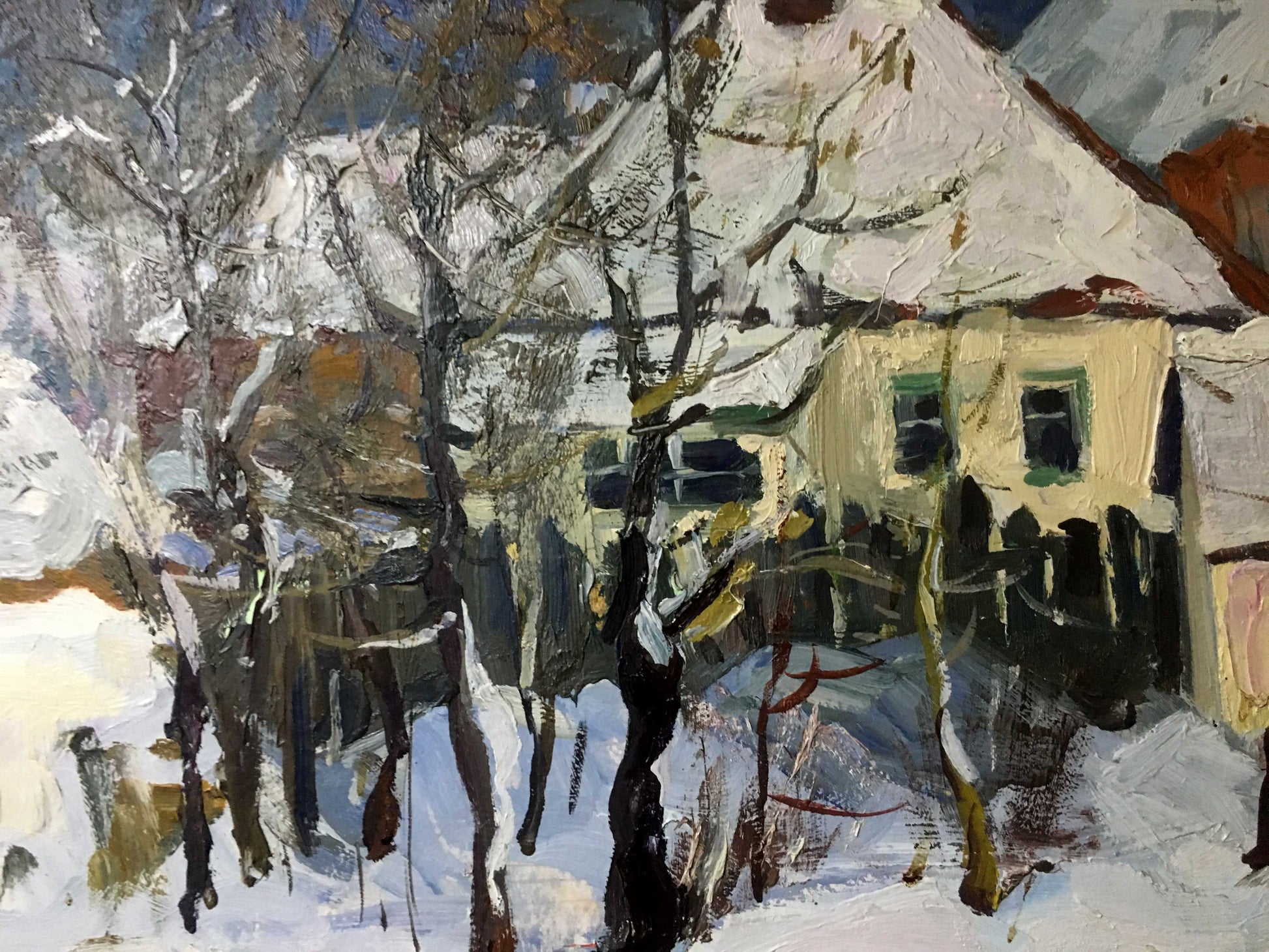 Winter village oil painting by Marinich Nikolai Yakovlevich