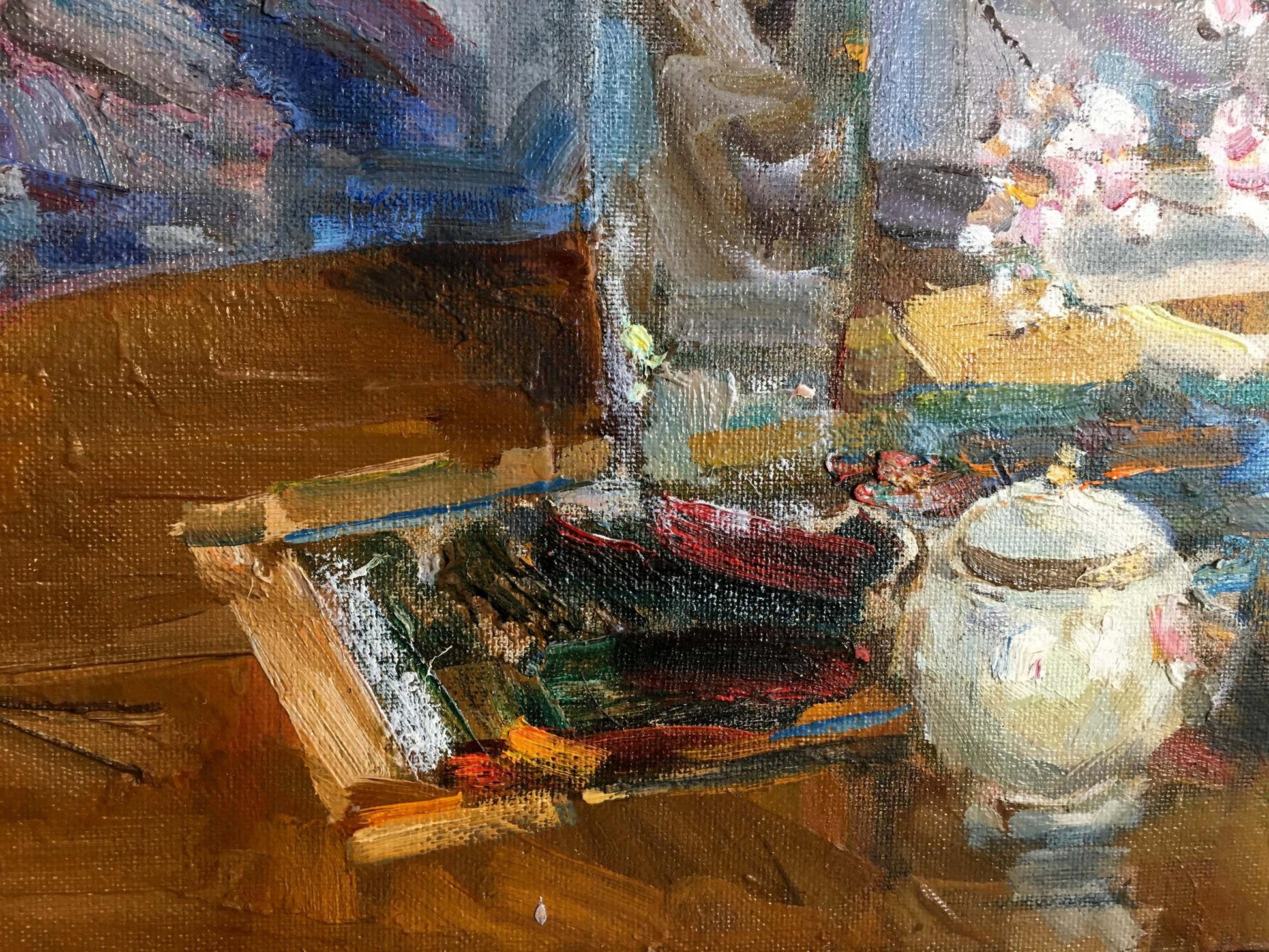Oil painting Autumn bouquet by Zakharov Fedor Zakharovich in white ceramic teapot