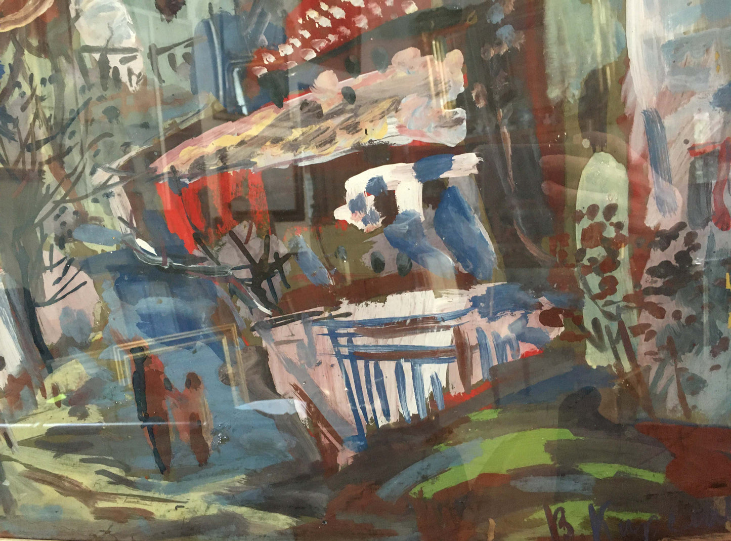 Abstract oil painting In the town by Karelin Vyacheslav with bold colorful strokes