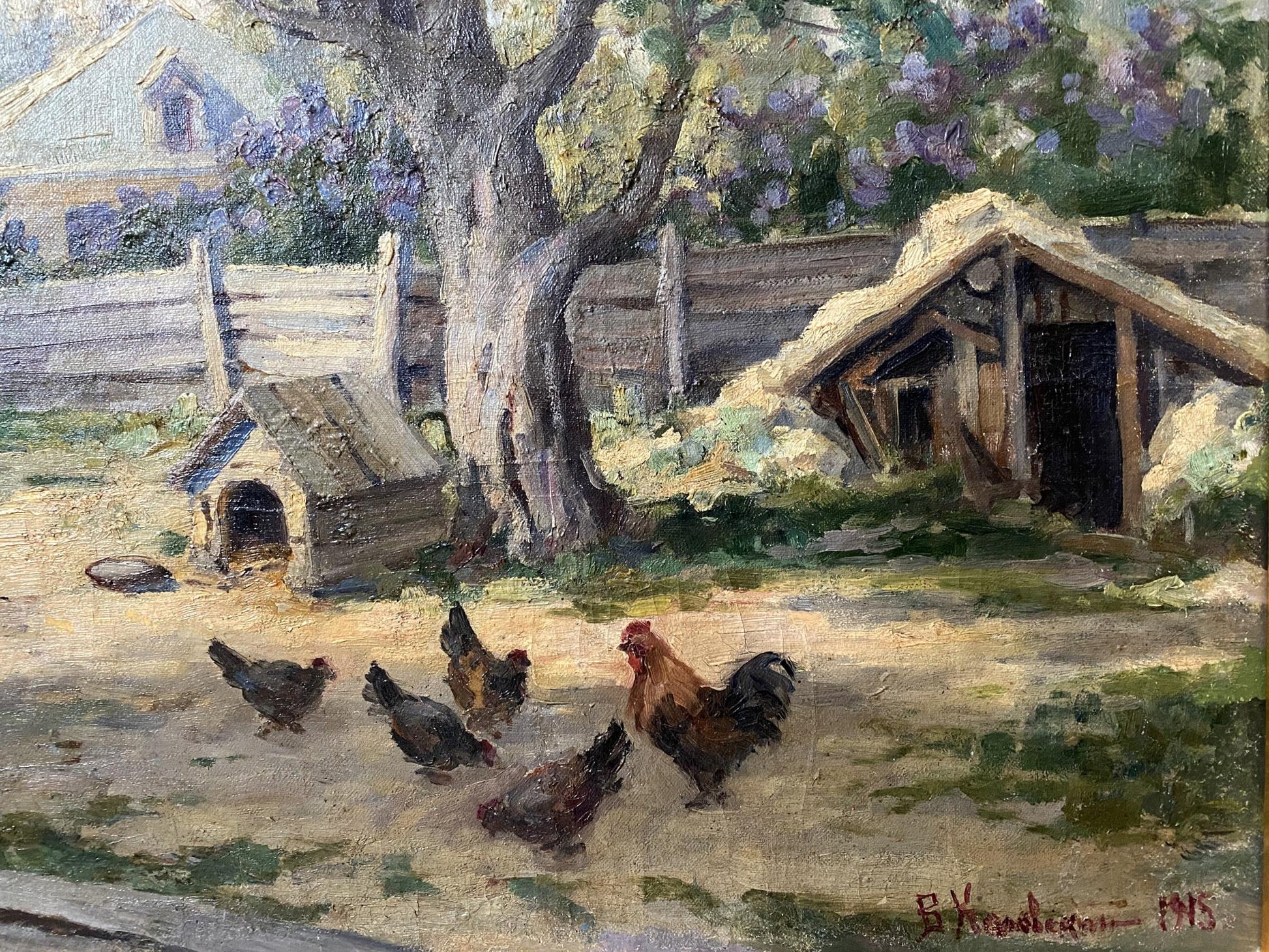 Rustic chicken coop oil painting by Vladimir Ivanovich Kozlovsky