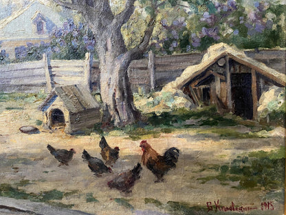 Rustic chicken coop oil painting by Vladimir Ivanovich Kozlovsky