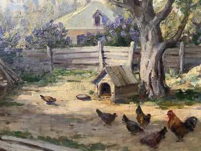Oil painting of rustic wooden chicken coop by Vladimir Ivanovich Kozlovsky