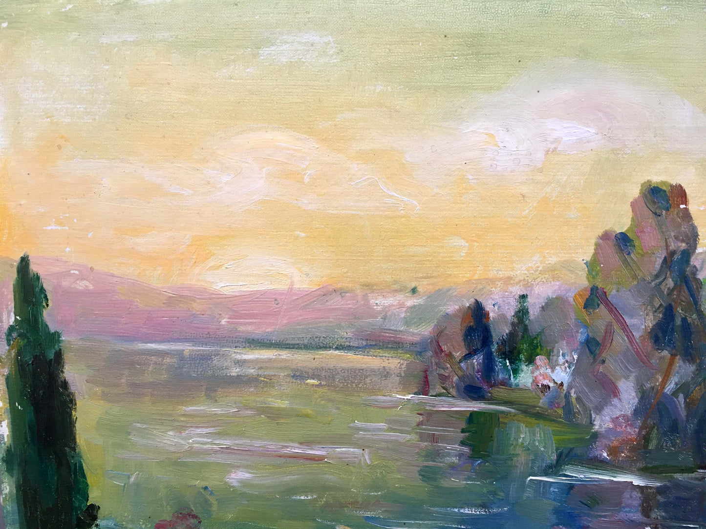 Oil painting by Tsvetkova Valentina Petrovna: serene lake landscape