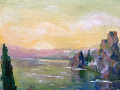 Oil painting by Tsvetkova Valentina Petrovna: serene lake landscape