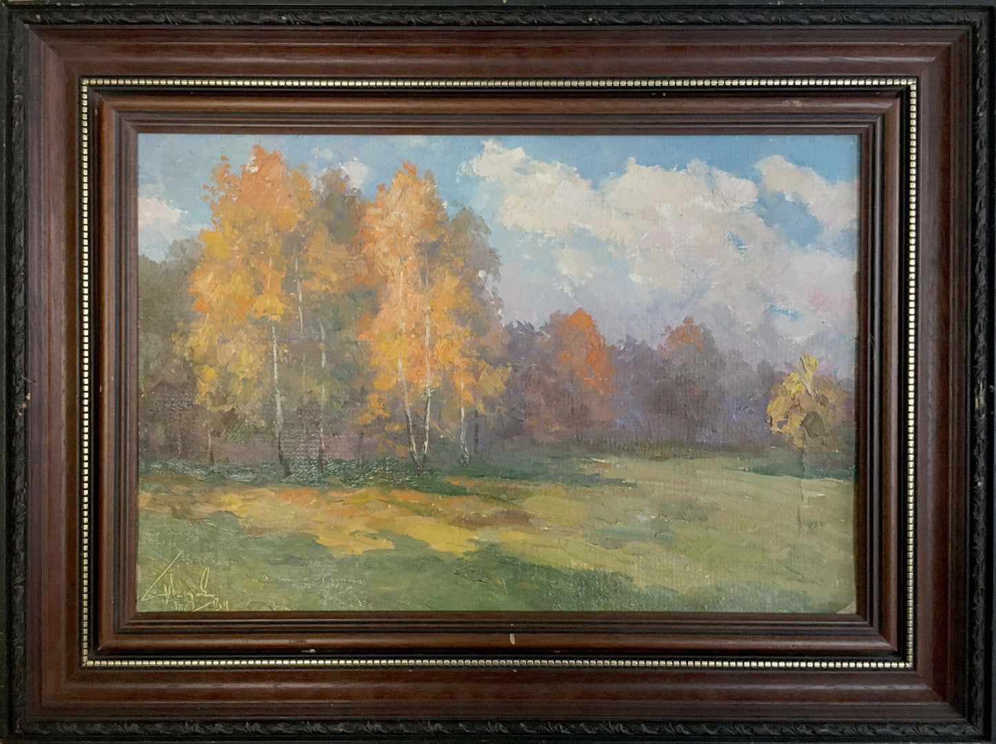 Oil painting Autumn landscape by Priyezzhev Boris Andrianovich in ornate frame