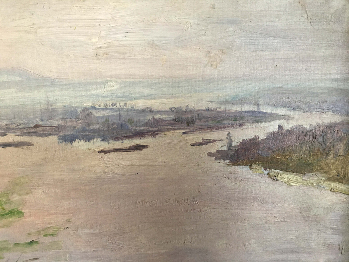 Oil painting River landscape by Isakhanov M. S. muted impressionistic view