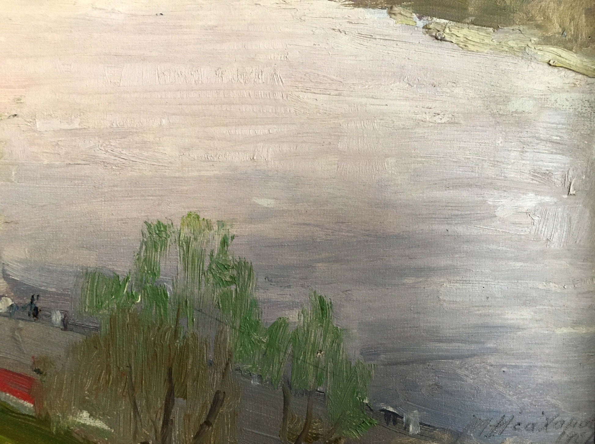 Oil painting of textured riverbank by Isakhanov M. S
