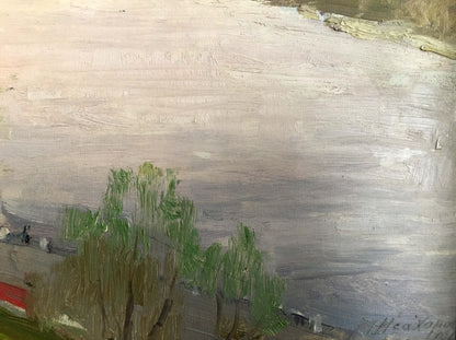 Oil painting of textured riverbank by Isakhanov M. S
