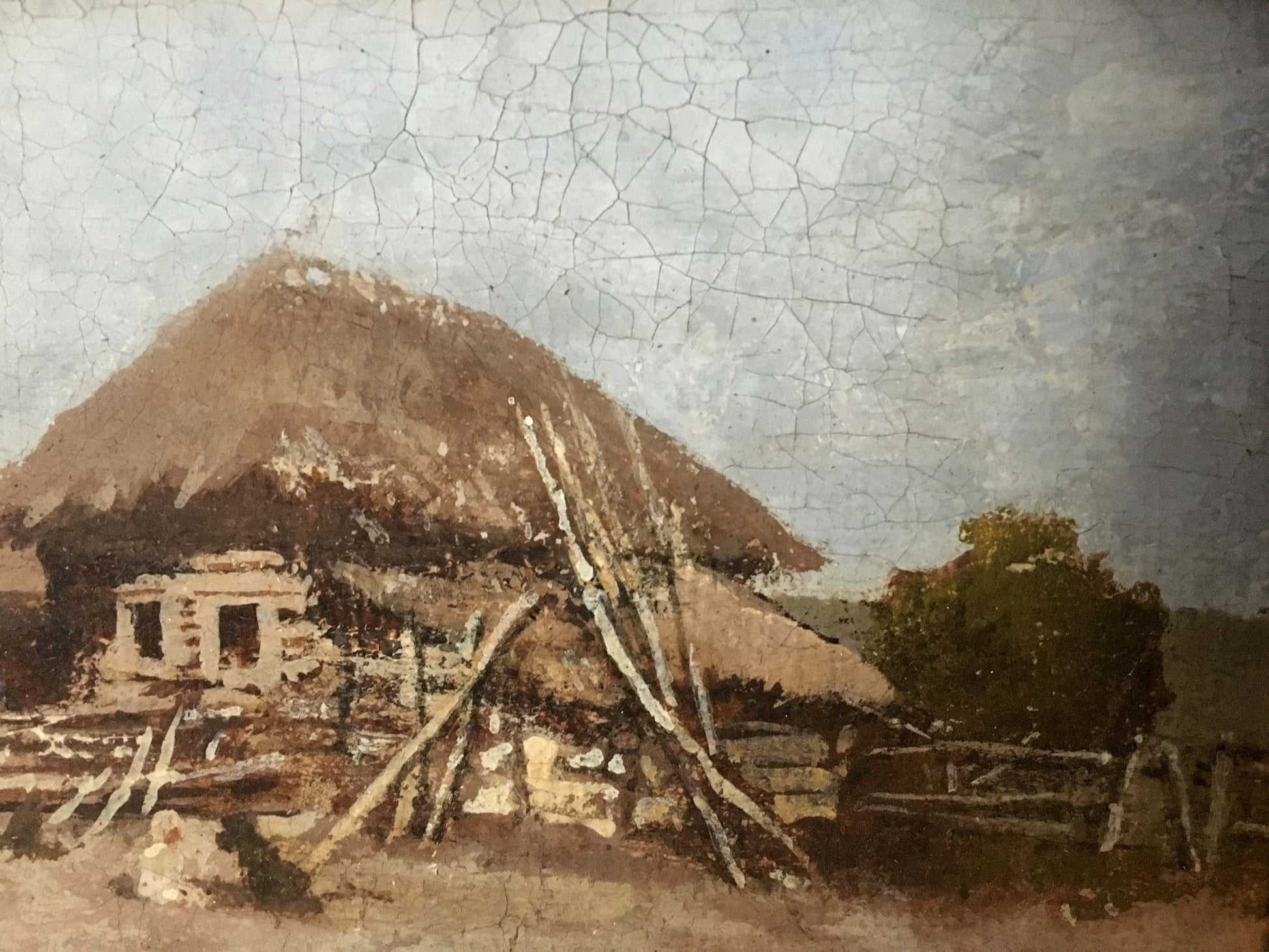 Oil painting of rustic thatched cottage by Ivan Andreevich Pelevin