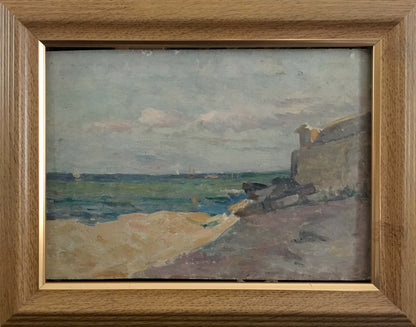 Oil painting Shore landscape by Leonid Ovsiyovych Muchnyk in wooden frame
