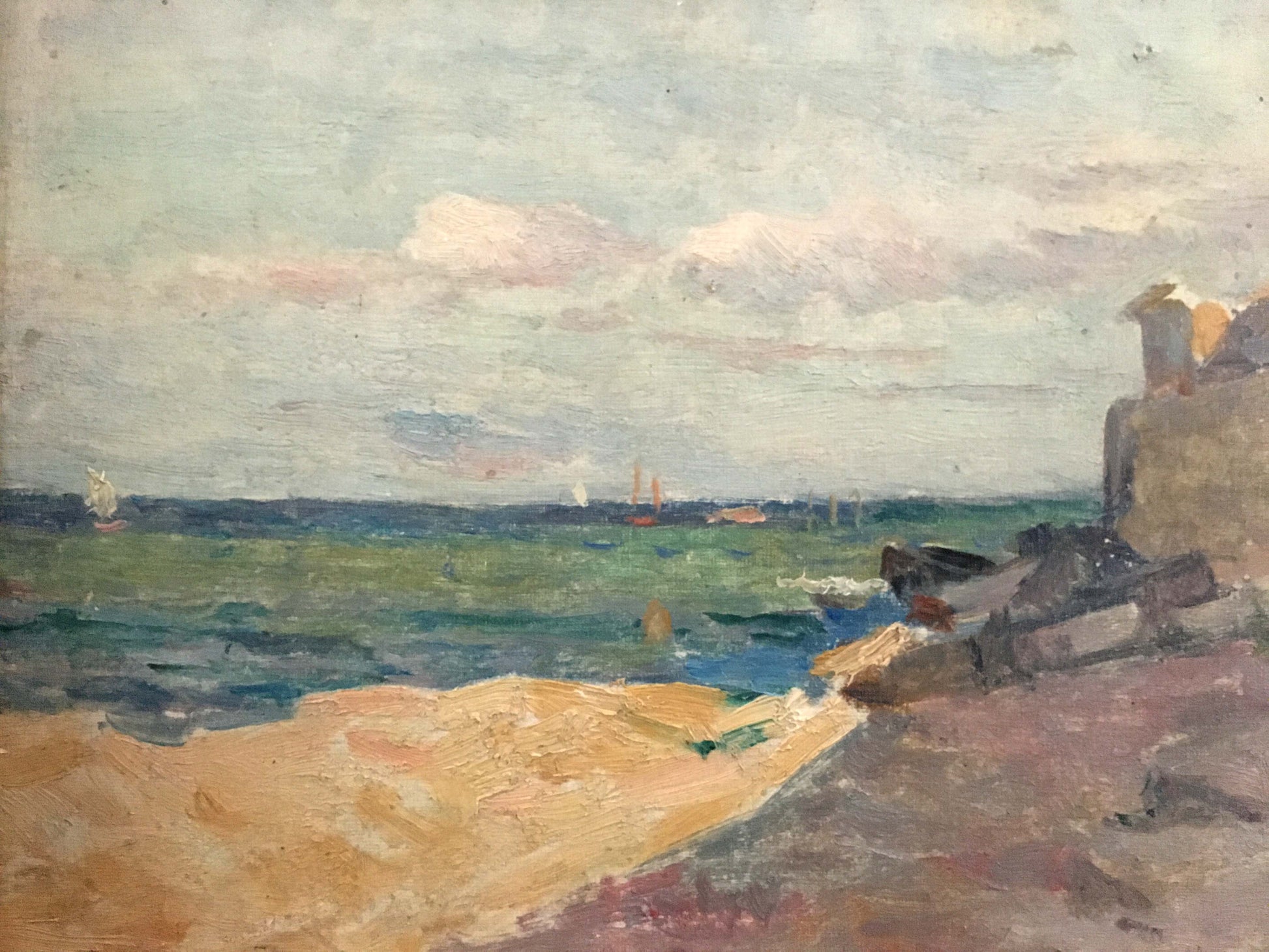Oil painting Shore landscape by Leonid Ovsiyovych Muchnyk coastal scene