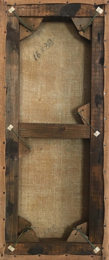 Back of Two Oil Painting Natural Landscape in rustic wooden frame with metal brackets