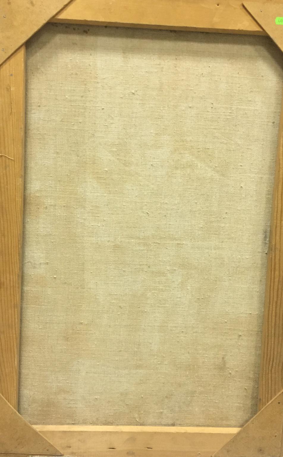 Back of beige linen canvas in light wood frame, Zhabinsky Leonid Andreevich portrait