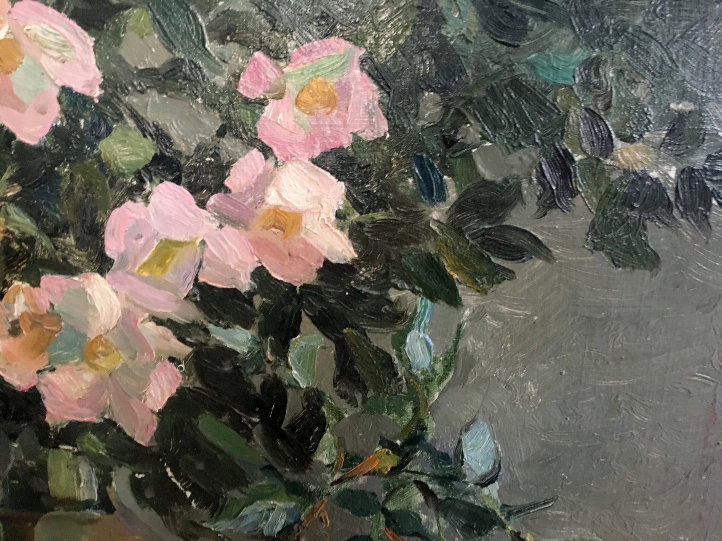 Pink roses with yellow centers oil painting by Yakovlev B. N