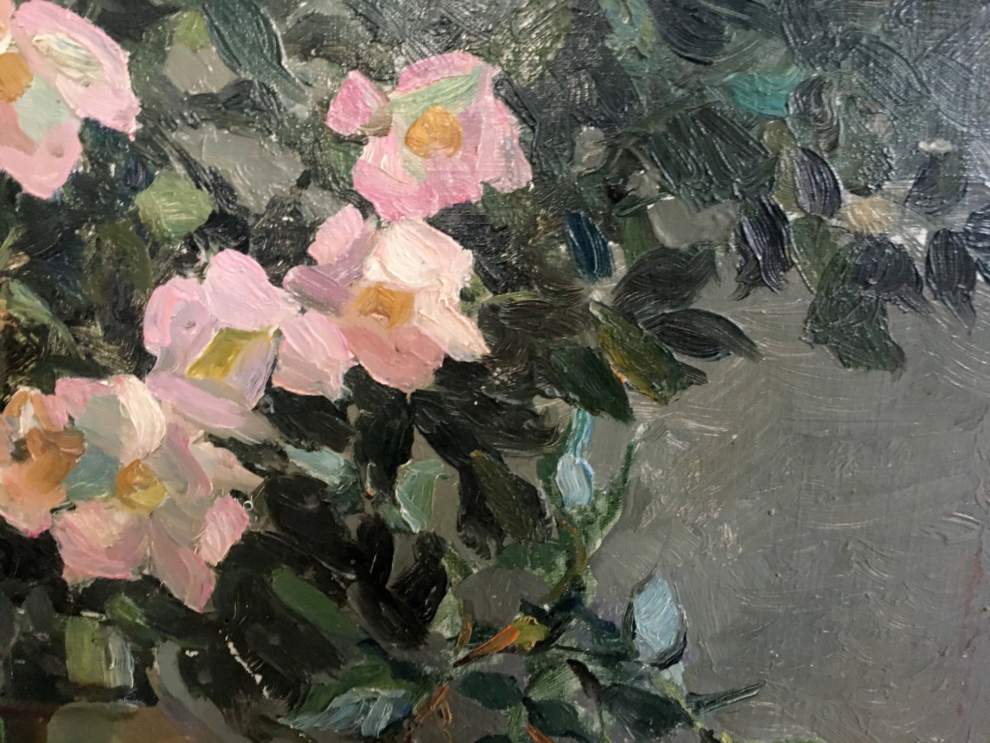 Pink roses with yellow centers oil painting by Yakovlev B. N