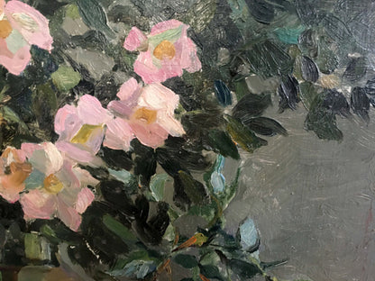 Pink roses with yellow centers oil painting by Yakovlev B. N