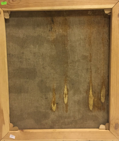 Back of weathered wooden-framed canvas for Oil painting Man at the window
