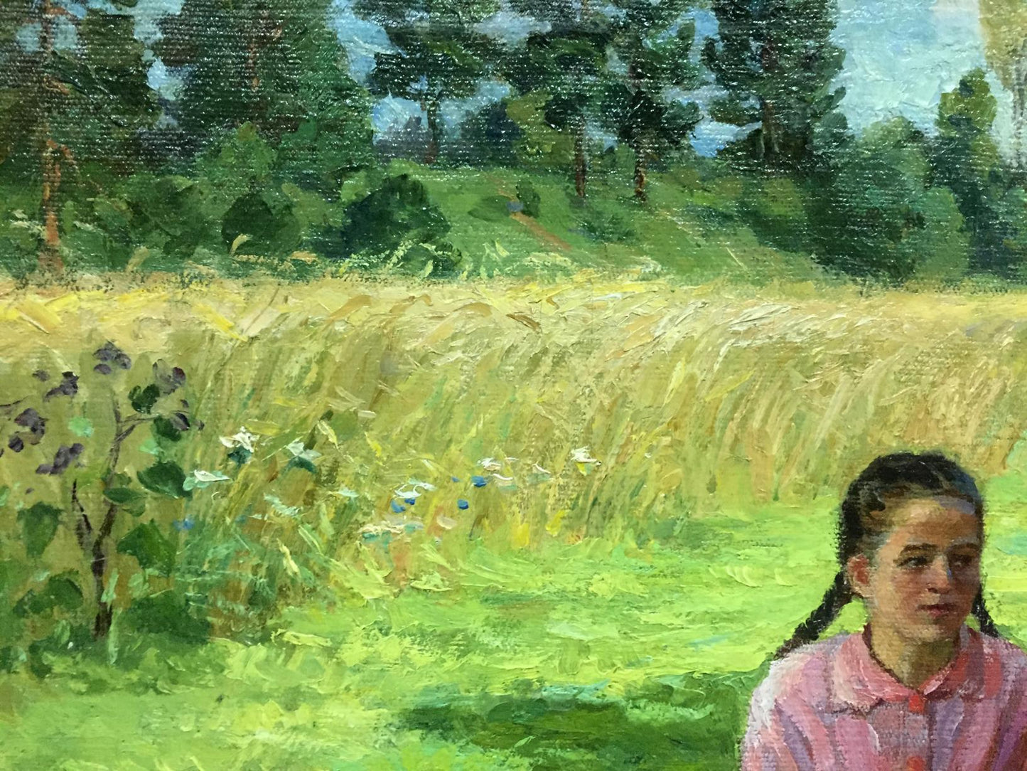 Oil painting by Yaroviy Stepan Kalinovich: girl in pink shirt in wheat field