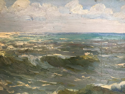 Oil painting Seascape by Kolosov Valentin Osipovich: turbulent green blue waves
