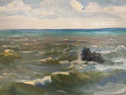 Oil painting Seascape by Kolosov Valentin Osipovich, turbulent green blue waves