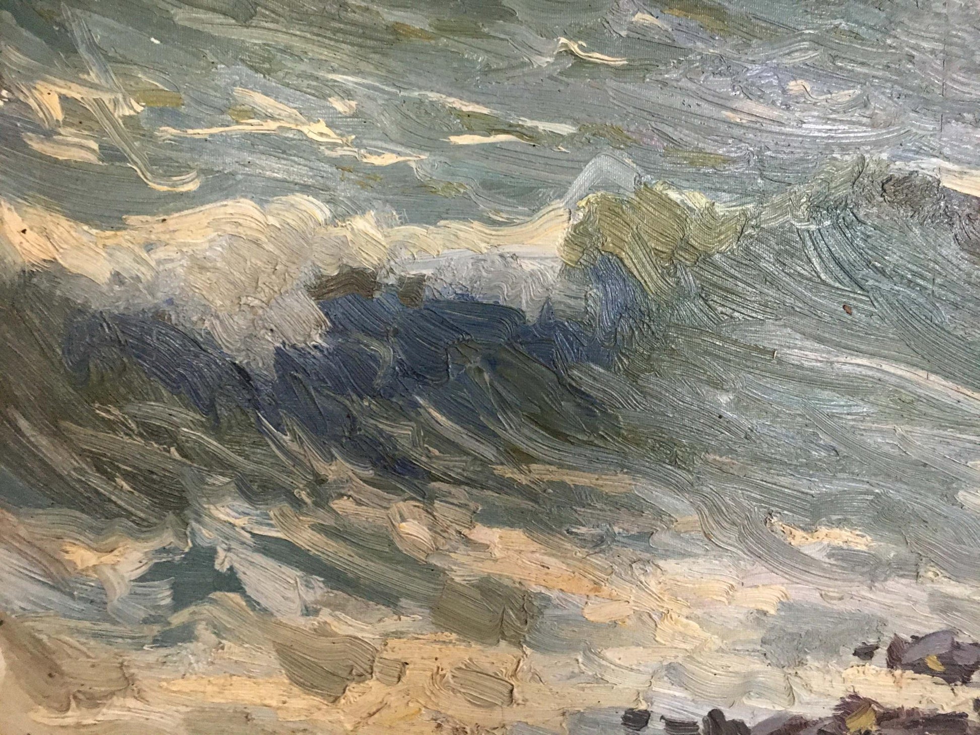 Textured oil painting of turbulent ocean waves by Kolosov Valentin Osipovich
